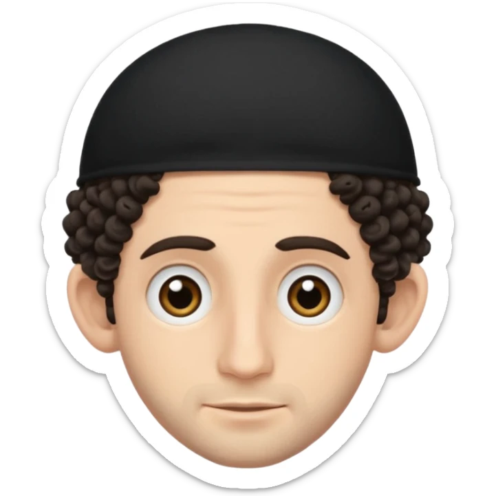 jewish jew man's face, wearing a tiny black kippah and 2 curly hair strands near the ears, only face, no body sticker