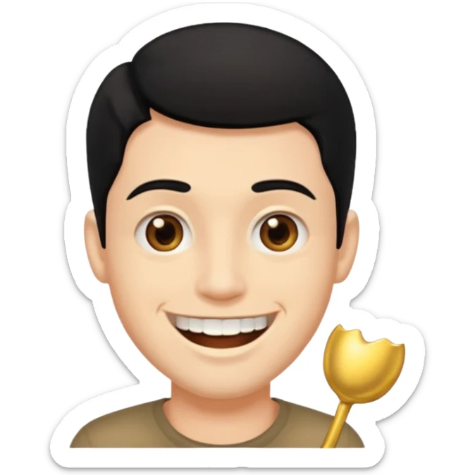 Isso agora faca esse emoji masculino com um cabelo preto baixo e um sorriso com um dente de ouro sticker