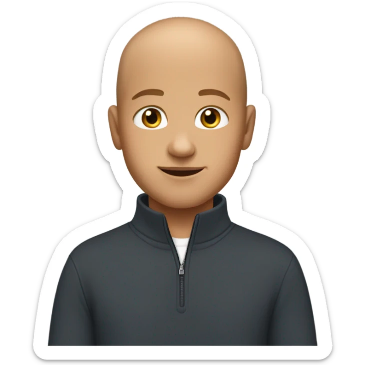 boy with light tanned skin, bald hair, no facial hair, wearing a smart quarter zip jumper. sticker