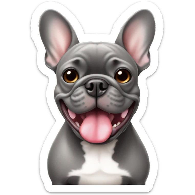 Grey french bulldog with tongue sticking out closed mouth sticker