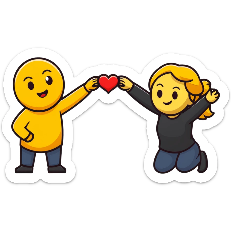 Male emoji bend down in front of female emoji sticker