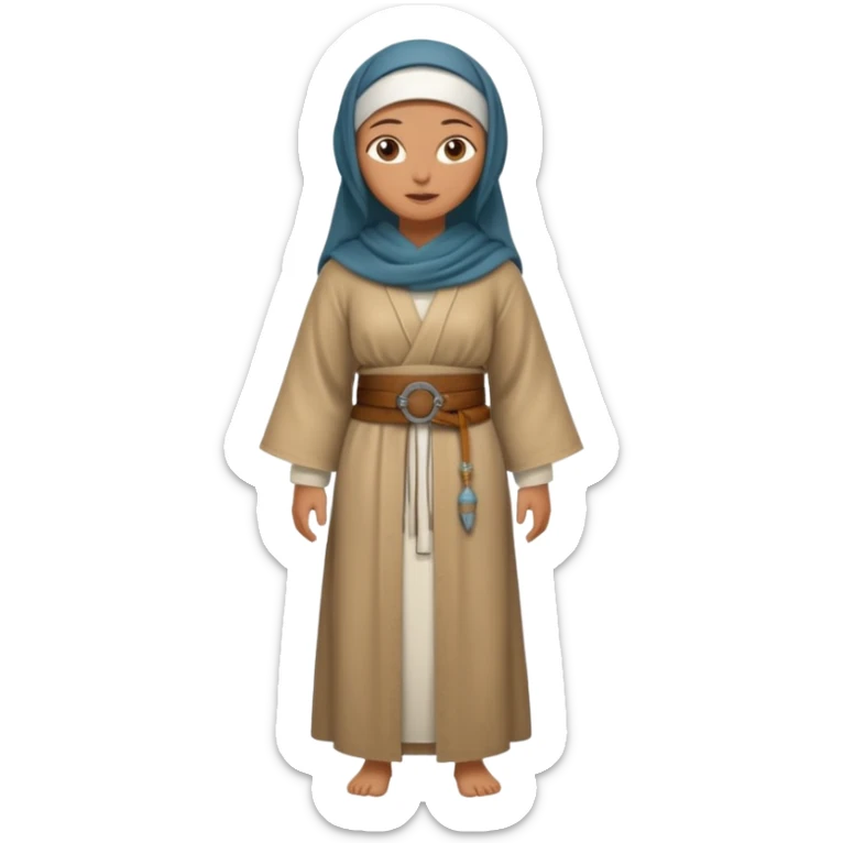 fullbody Jerusalem woman in historical attire, robe, belt, and headscarf, no Christian or religious symbols sticker