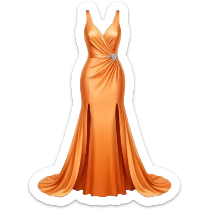 realistic isolated long slim pastel orange formal party satin dress with gradient shiny sparkling dark orange sticker