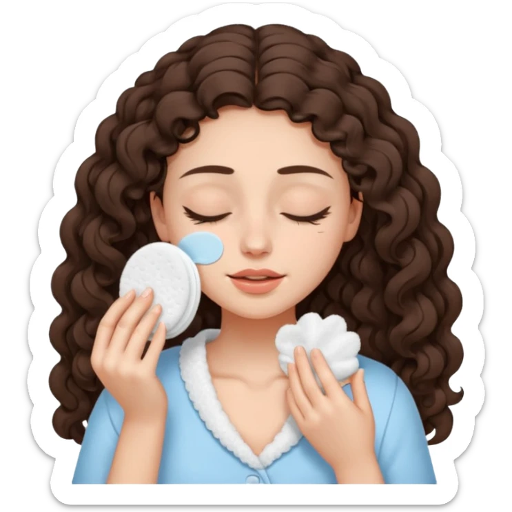 girl brunette with long curly hair getting a deep facial cleansing eyes closed sticker
