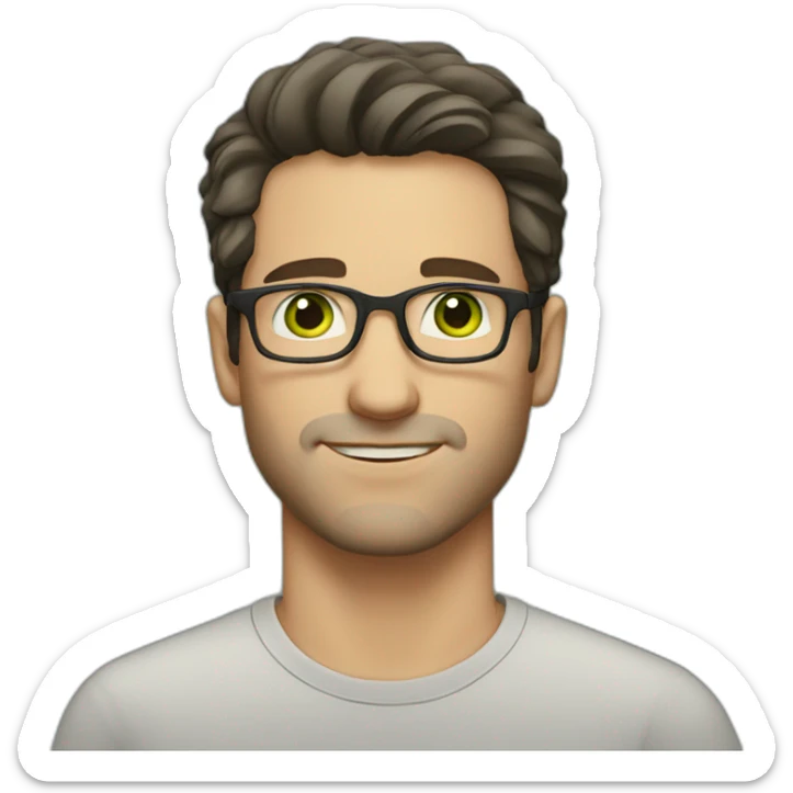 white man with glasses dark hair green eyes facial stubble sticker