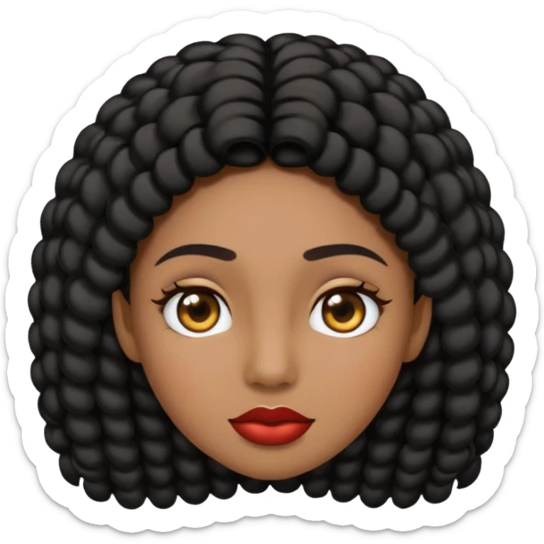 Haz un emoji de una chica de cabello largo rizado tipo 3c 3b de pelo negro su tono de piel no es ni blanca ni morena tiene un lunar en la nariz y tiene pecas en la mejilla su nariz es media redonda y sus labios medios carnosos y tiene ojos marrones oscuros y cejas media larga  sticker