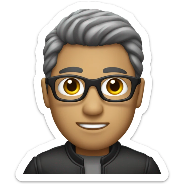 Persona con chaqueta gris, pelo negro, sin gafas, ojos negros, color de piel claro sticker