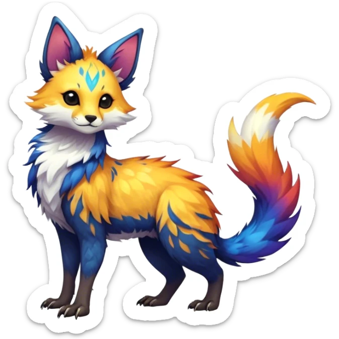 Epic Feral Rare Fantasy shiny cool fluffy Vernid-Trico-species-hybrid-animal by LiLaiRa, random markings, tufted tail, tufted ears, full body sticker