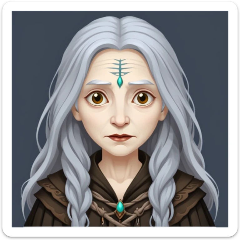 Baba Yaga sorceress woman with long wild hair, forest background sticker