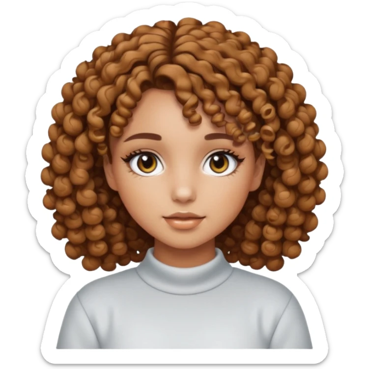 a light tanned girl with curly short length brown hair, black eyes, with y2k light color palette makeup and y2k outfit sticker