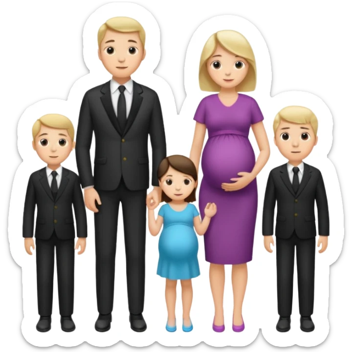 I want a couple. The wife is pregnant. Both the husband hand wife family are stand behind them. No kids sticker