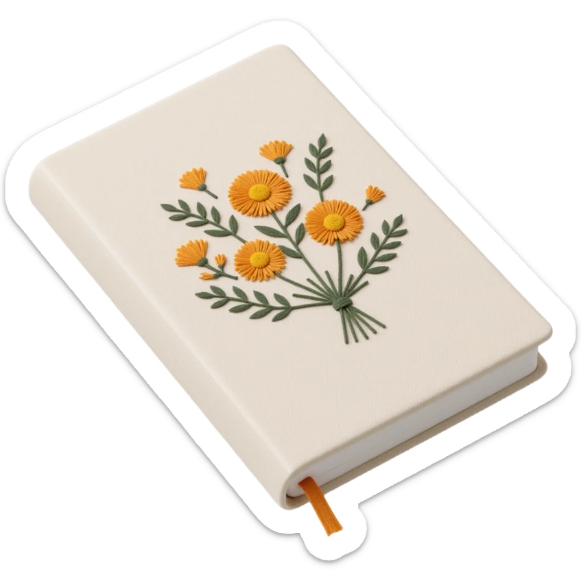 pretty ivory floral embroidered hardcover journal sticker