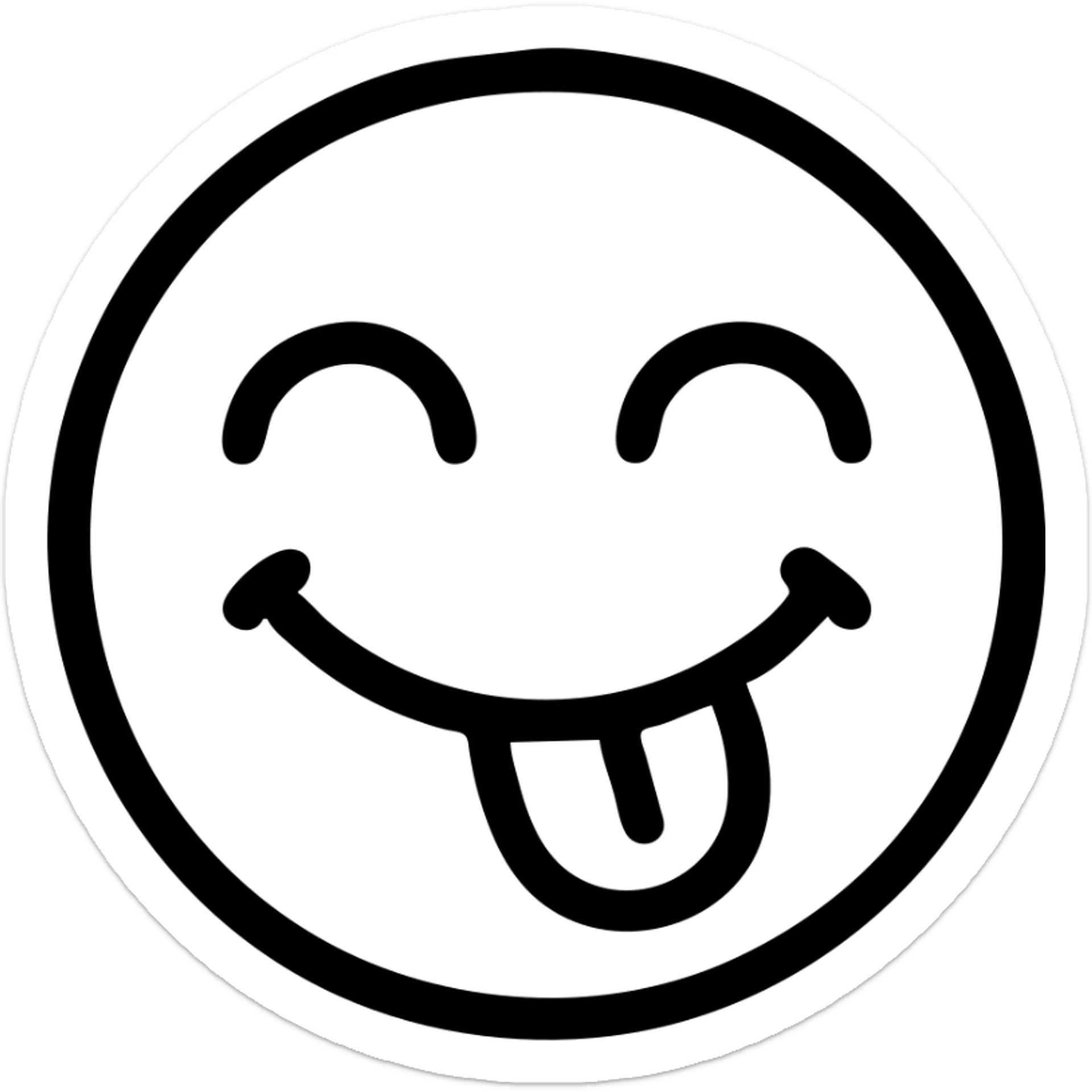 Make the tongue bend upward and reach the upper lip, keeping the eyes squeezed shut in excitement and the mouth open in a wide smile, icon style with no background. sticker