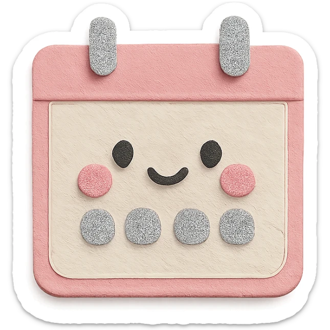 soft pastel kawaii tiny calendar icon for monthly layouts with a pink border sticker