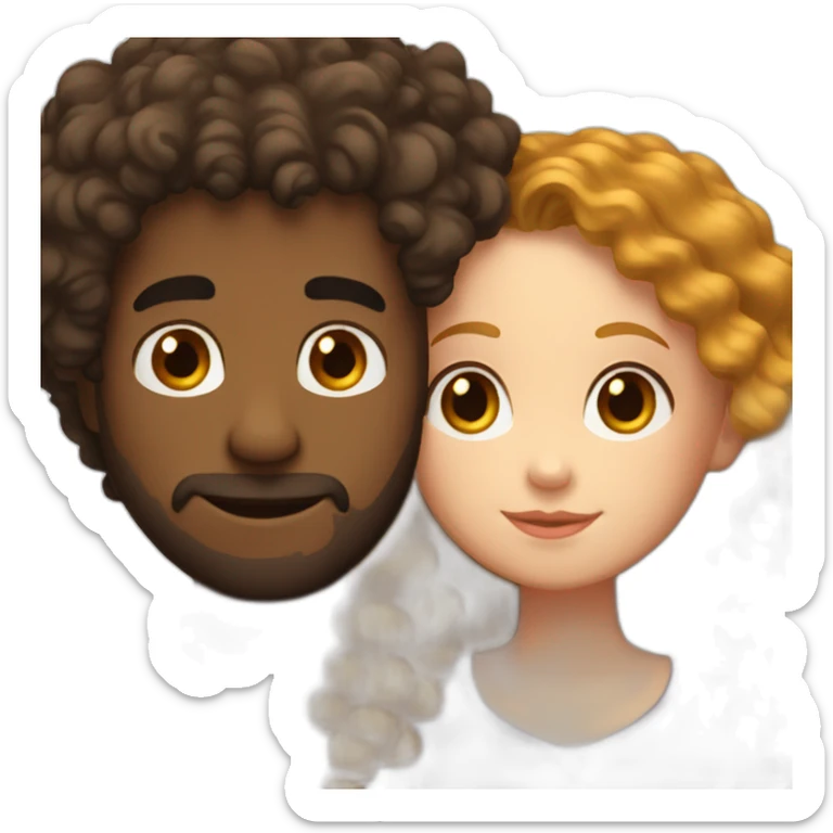 Mixed-raced man with frizzy hair hugging a white girl with curly hair sticker