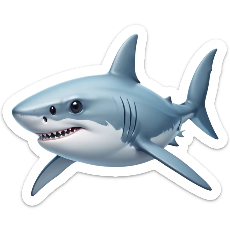 Cinematic Noble Shark Portrait Emoji, Poised and regal, with a sleek, powerful build and a smooth, streamlined body in icy gray and white tones, deep-set soulful piercing eyes, Simplified yet sharp and sophisticated features, highly detailed, glowing with a soft, dignified glow, high shine, intelligent and formidable, stylized with an air of oceanic majesty, focused and attentive, soft glowing outline, capturing the essence of a watchful and confident predator, so majestic it feels as though it could glide out of the screen with effortless authority! sticker