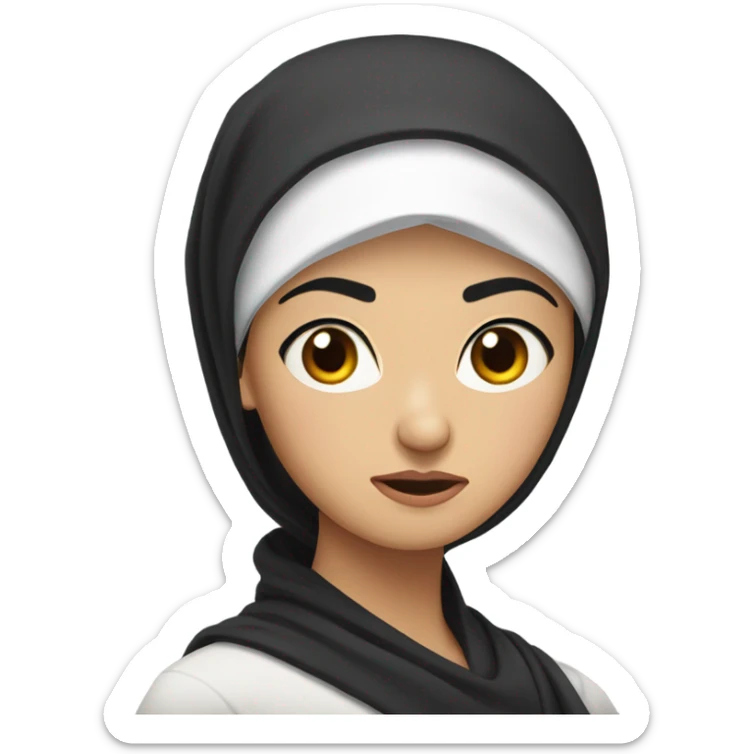 russian/Asian woman with black hair and arab headscarf looking disapproving and mad sticker