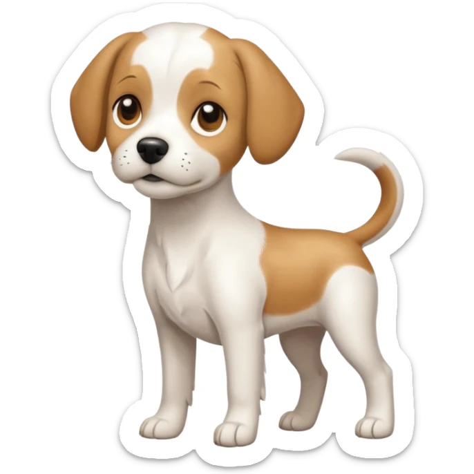a full body white beagle x maltese x chi dog the size of a kelpie with light brown ears and a light brown patch on one eye sticker