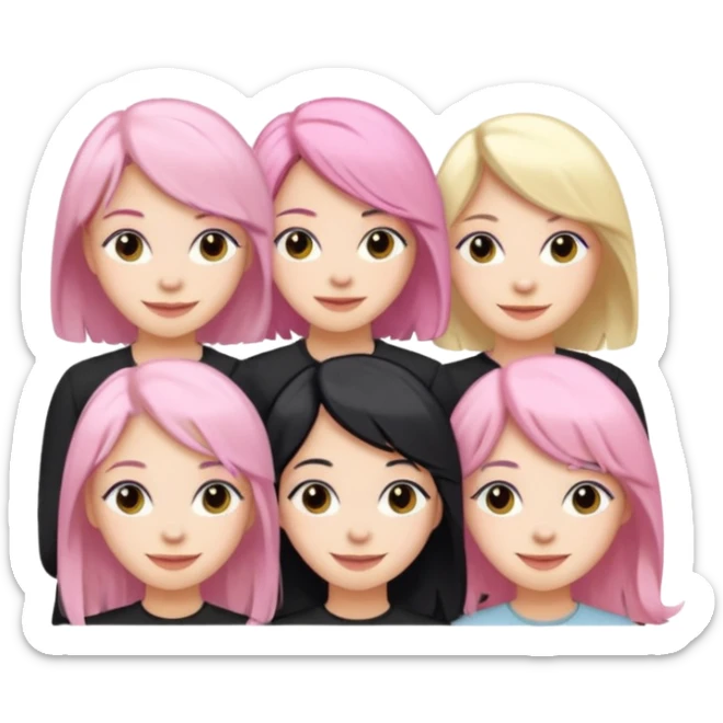 Girlfriend emoji - 5 white girlfriends, 1 with pale pink hair, 2 with black hair, 1 with medium blonde hair  sticker