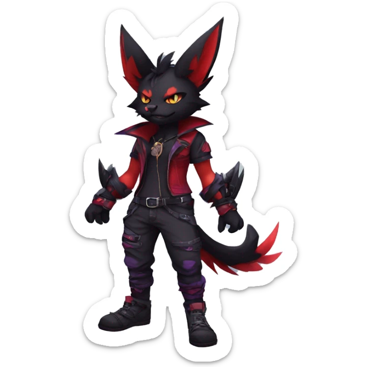 Black-Red-Purple Anthro Cool Punk Bat-Litten-Fakemon-fursona Full Body sticker