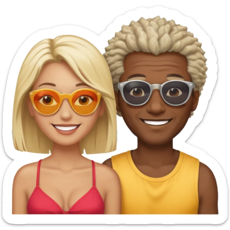 Black man salt n pepper hair smiling with blonde in love on beach sticker