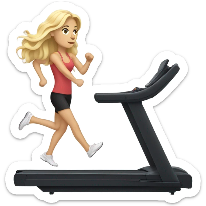 White woman, long hair, blonde hair, wavy hair, treadmill sticker