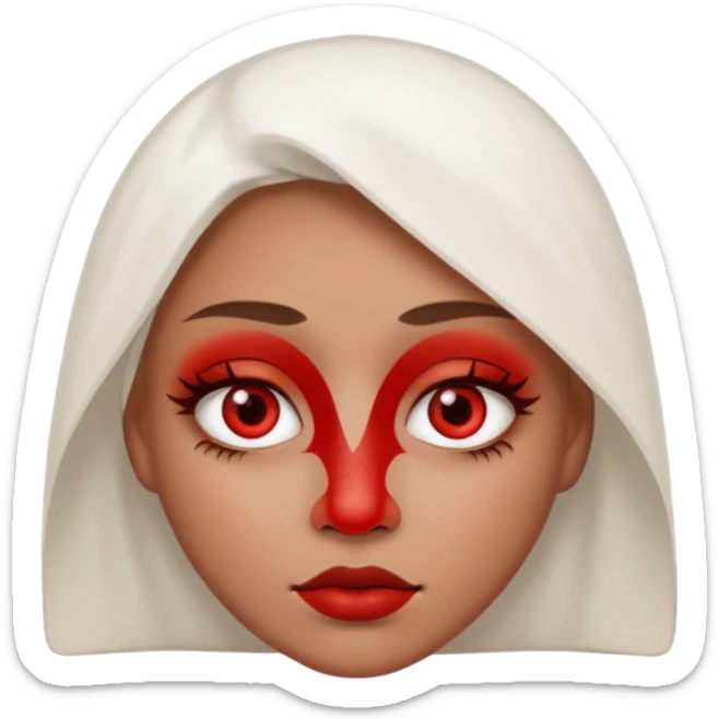 woman with white powder under her nose, wide red eyes, iOS emoji style, no background sticker