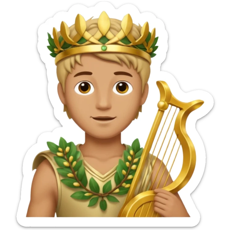 An emoji of the Greek god Apollo. He is a youthful man with a laurel wreath on his head, holding a golden lyre. sticker