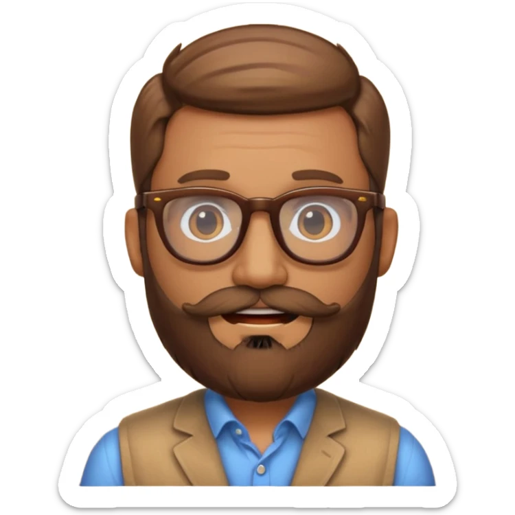 create a emoji man with beard, and glasses wooded color, sunkissed skin color sticker