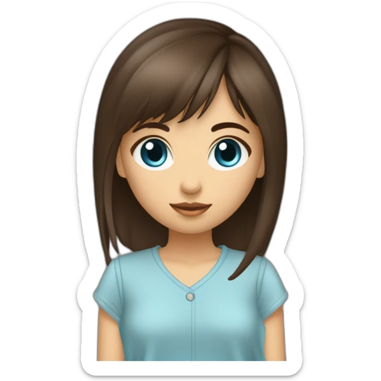 Fille brune cheveux mi long frange rideaux coloration d’une mèche bleu yeux marron adolescente sticker