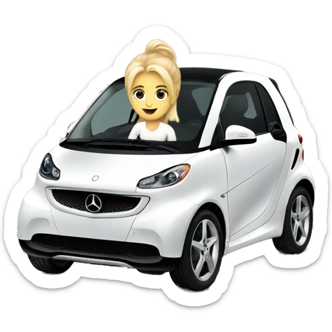 White Mercedes fortwo smart car with blonde girl driving  emoji  sticker