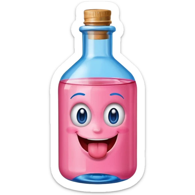 Smiling bottle of oil pink with silly face tongue out blue top sticker