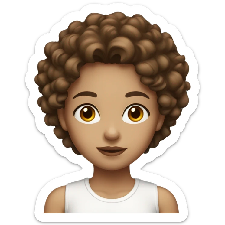 Girl with brown curly hair,brown eyes and full lips. Wear white top  sticker