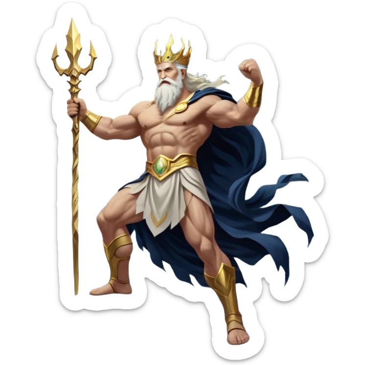 Cinematic-realistic Zeus, the mighty ruler of Olympus, standing atop a stormy mountain peak. His glowing eyes crackle with divine energy as he raises his muscular arm, summoning a bolt of lightning that splits the darkened sky. His flowing white beard and golden laurel crown shimmer under the raging tempest, while his billowing toga flutters against the roaring winds, embodying the unstoppable power of the gods. sticker