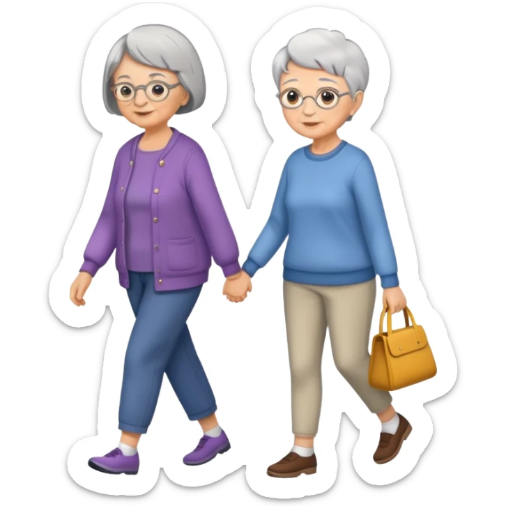 Grandma with short hair walking with teenage granddaughter  sticker