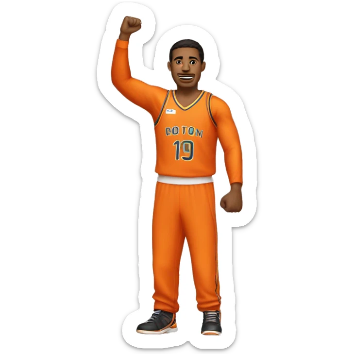 Latin American basketball player raising his fist in an orange uniform sticker