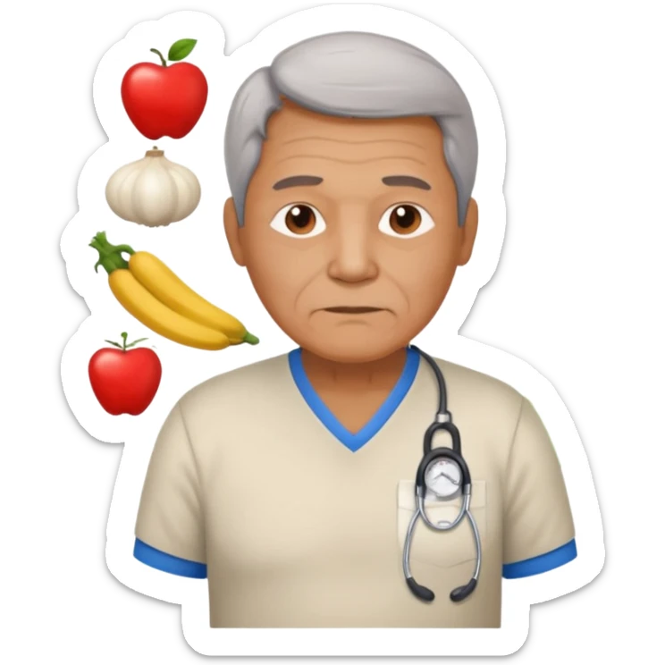 una imagen de un abuelo de 63 años con una enfermedad cardiovascular pero puedes poner al rededor habitos saludables PERO QUE SUFRA DE ENFERMEDAD CARDIOVASCULAR Y QUE NO SE VEA TAN FELIZZ sticker