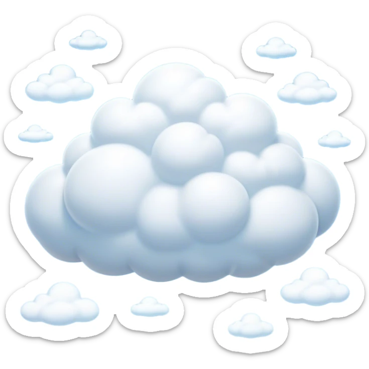 Cinematic Realistic Cumulus Emoji, Big and puffy, with cotton-like clouds floating in the clear blue sky. The rounded tops of the clouds glow with the light of the sun, while their soft, white texture adds a sense of calm and spaciousness. Soft glowing outline, capturing the essence of warmth, comfort, and peaceful skies in a perfect cumulus cloud! sticker