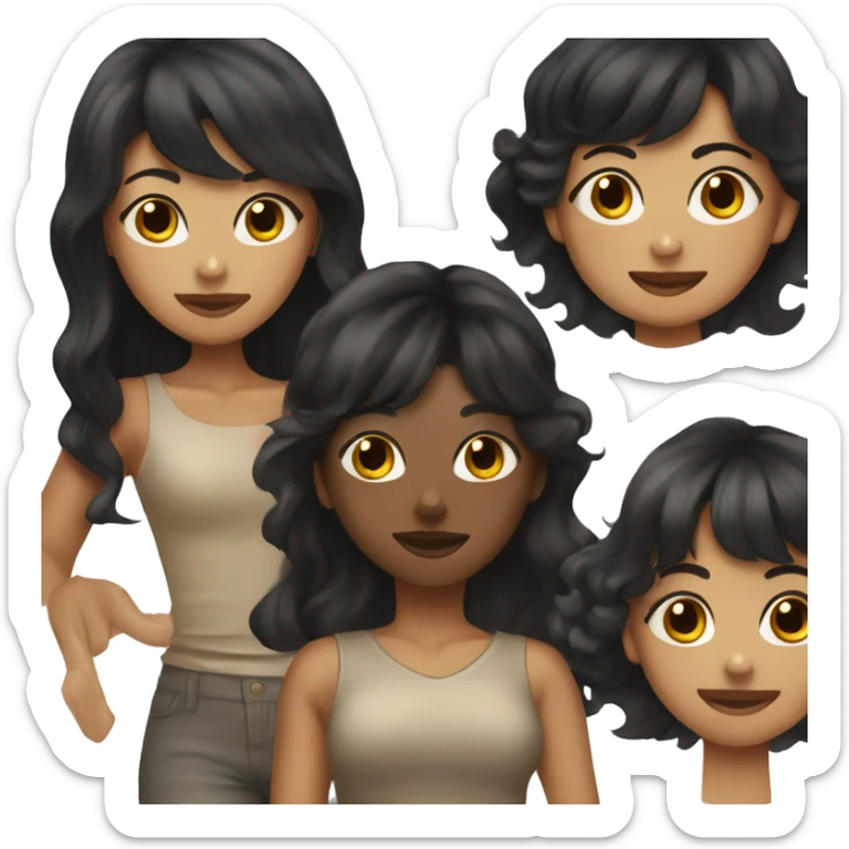 TAN SKIN GIRL with long black wavy hair and bangs holding a black shitzu  sticker