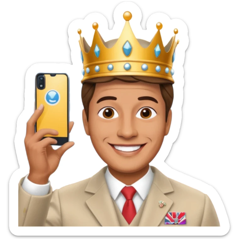 A person/a man who's taking a selfie in a room with the wax figures of the queen elizabeth the II sticker