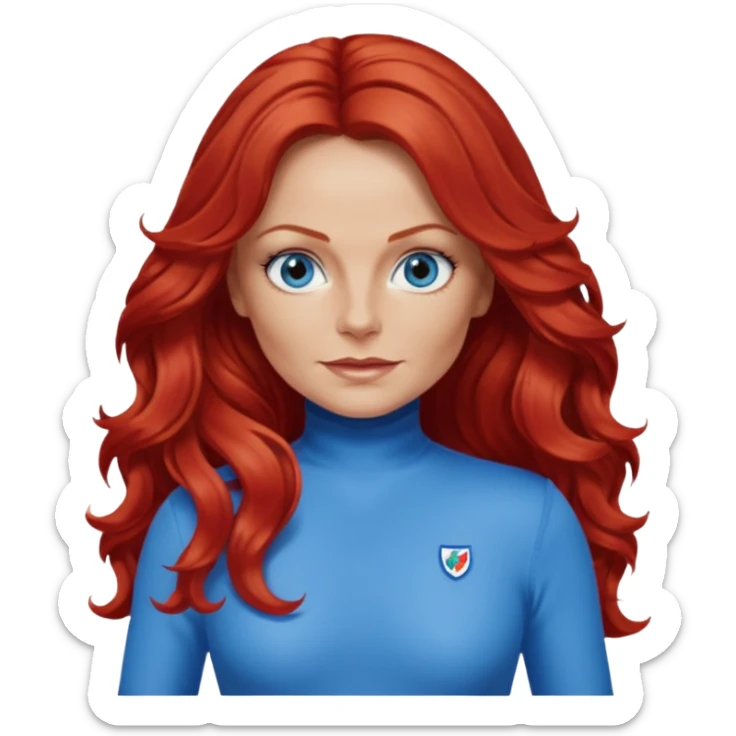 Geri Halliwell with red long hair, blue eyes, red outfit sticker