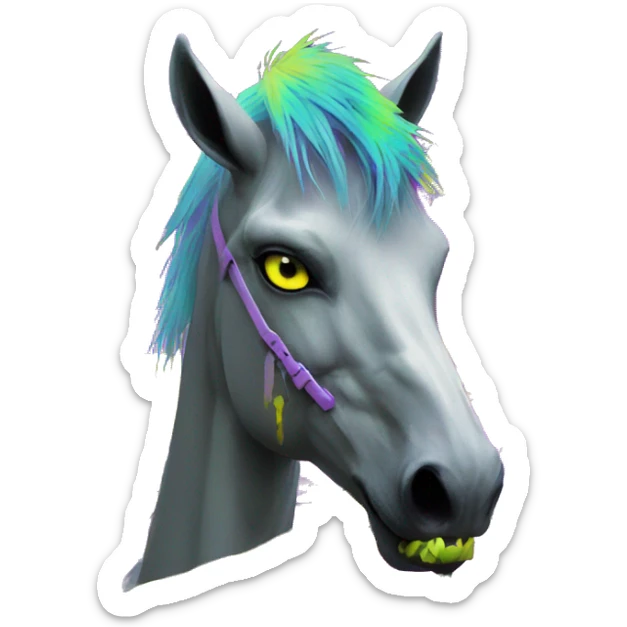 .Zombie_ Vaporwave black holographic oilslick zombie unicorn yellow caution tape graffiti Pegasus sticker