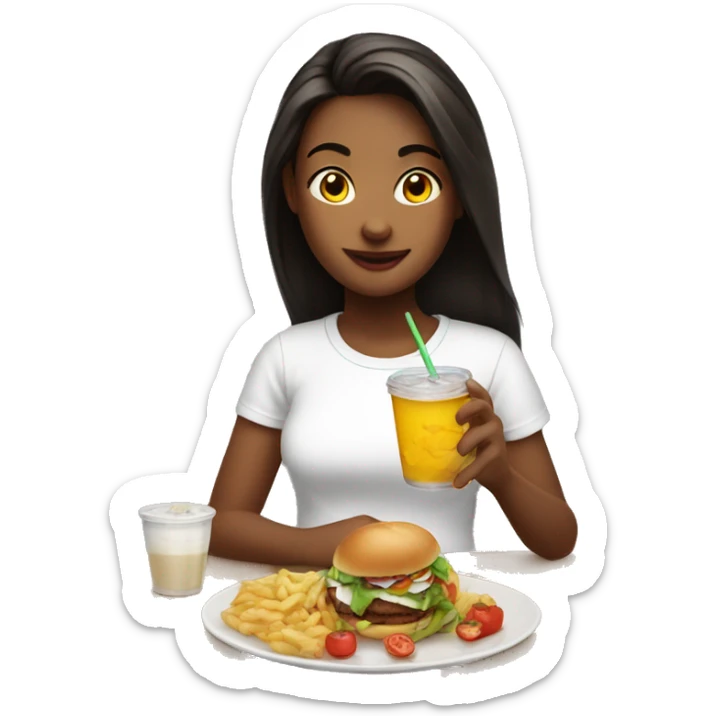 girl in white T-shirt enjoying food and drink sticker