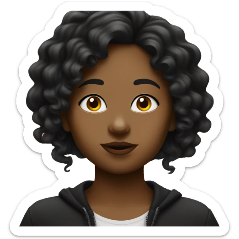 dark girl with long curly black hair putting up peace sign with duck lips  sticker