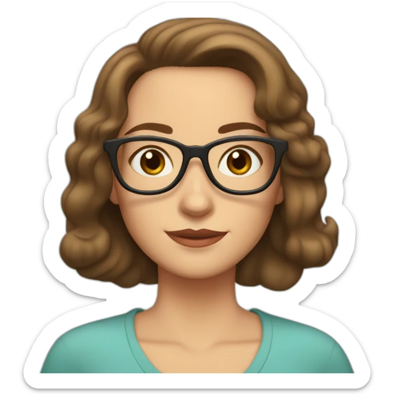 brown haired woman, hazel eyes, late 50's, some wrinkles, reading glasses, shoulder length hair sticker