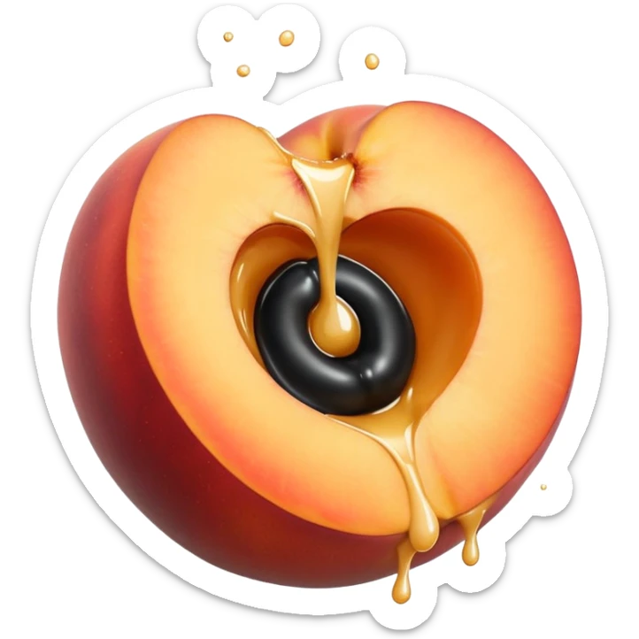 black hole in the middle of a peach. milk is leaking out of the hole sticker