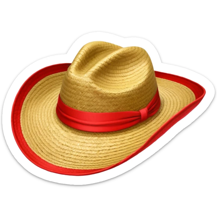Sombrero de paja con una tira roja en la parte central sin ninguna soporte solo una tira como el de abajo a la derecha sin la flor y sin la tira roja en la parte saliente  sticker