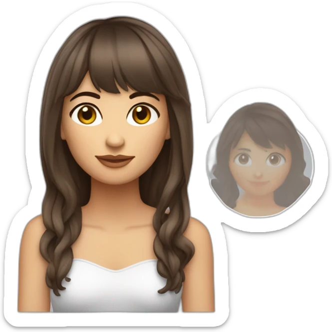 Femme brune frange cheveux mi long, yeux bleus et peau blanche avec boucle d’oreille argenté sticker