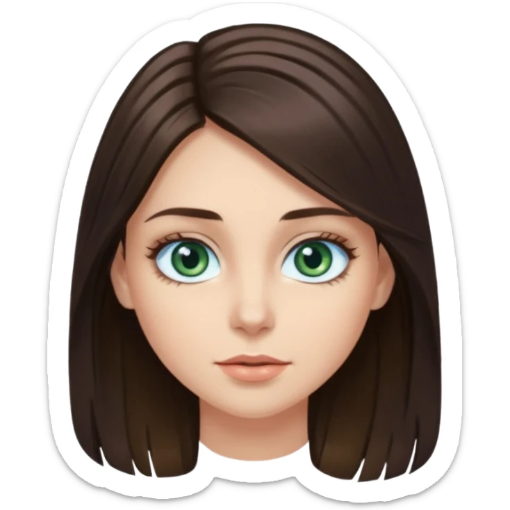 long dark brown hair with highlights in the front, big blue eyes clear skin with neck and green top on add long eyelashes must have blue eyes sticker