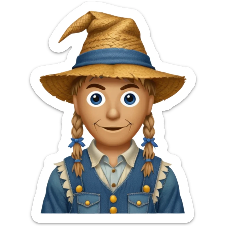 Scarecrow from the Wizard of Oz with dark blue eyes and outfit sticker